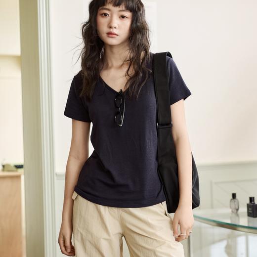 KEMU壳木天丝亚麻鹅蛋领T恤｜降温散热，自由随性不易皱 商品图3