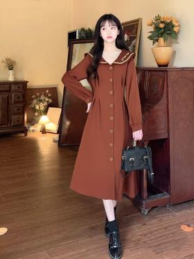 【诗铭洛可】XCA394连衣裙翻领刺绣学院风长袖品质连衣裙A3-1