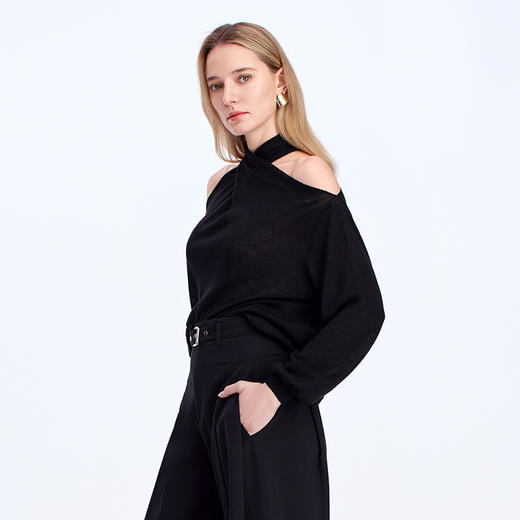 EITIE交叉挂脖露肩25秋季新款针织衫8301003 商品图2