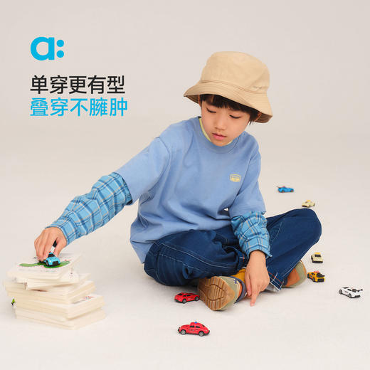 【秋Vol.1】allblu幼岚【全棉假两件卫T】儿童T恤25秋新款柔软挺阔有型ZY 商品图1