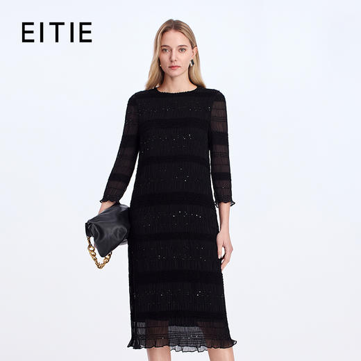 EITIE优雅温柔肌理感重工亮片压褶25年秋季新款连衣裙8307010 商品图0