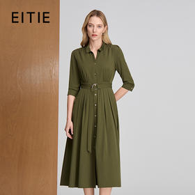 EITIE小立领金属腰带收腰显瘦25秋季新款连衣裙8307008