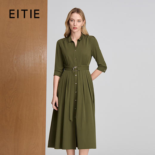 EITIE小立领金属腰带收腰显瘦25秋季新款连衣裙8307008 商品图0