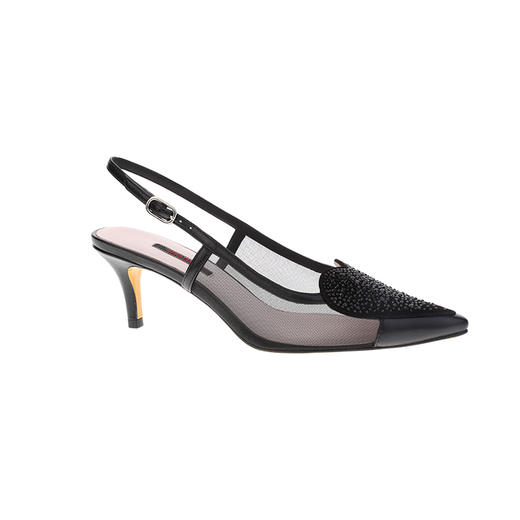 sheme心型水晶点缀透气网纱时尚性感女士中跟凉鞋可定制 商品图4