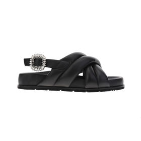 sheme柔软羊皮加厚泡棉水晶扣件舒适休闲条带女士凉鞋可定制