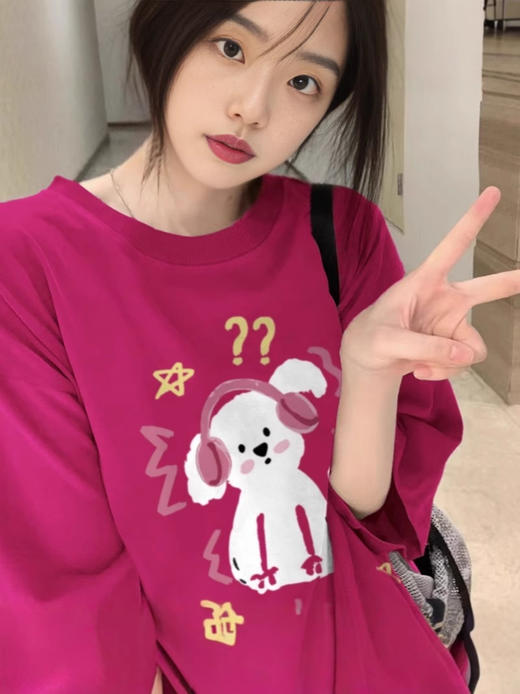 【爆款T恤❗美式复古卡通印花短袖】纯棉宽松显瘦，夏日穿搭神器，舒适又有设计感，宽松设计感卡通印花休闲上衣夏QQ 商品图2