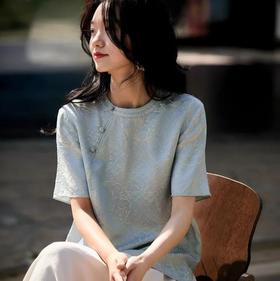 秋知屿风·新中式提花斜襟盘扣短袖，把东方诗意穿身上，岁月沉淀的优雅，清凉又贵气【3-5天发货】