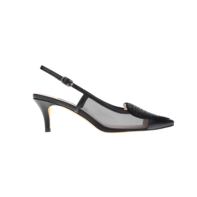 sheme心型水晶点缀透气网纱时尚性感女士中跟凉鞋可定制