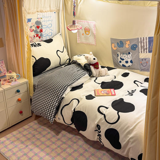 自然醒卡通花卉简约学生床套件40支全棉斜纹三件套ins宿舍床单床笠四件套JY 商品图1