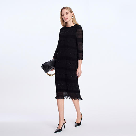 EITIE优雅温柔肌理感重工亮片压褶25年秋季新款连衣裙8307010 商品图1