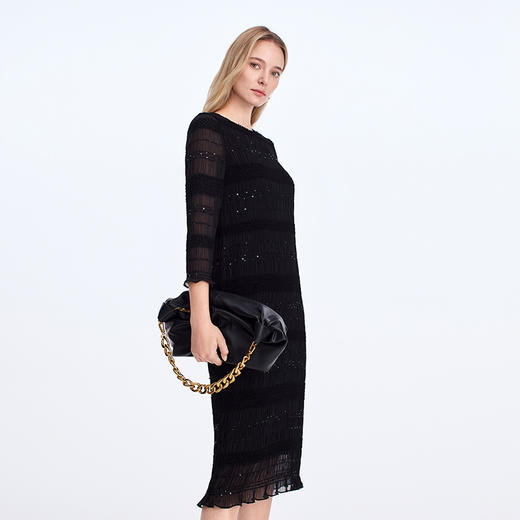 EITIE优雅温柔肌理感重工亮片压褶25年秋季新款连衣裙8307010 商品图3