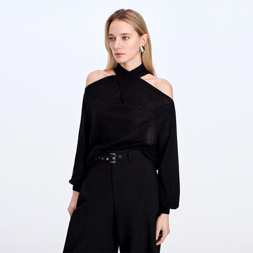 EITIE交叉挂脖露肩25秋季新款针织衫8301003 商品图3