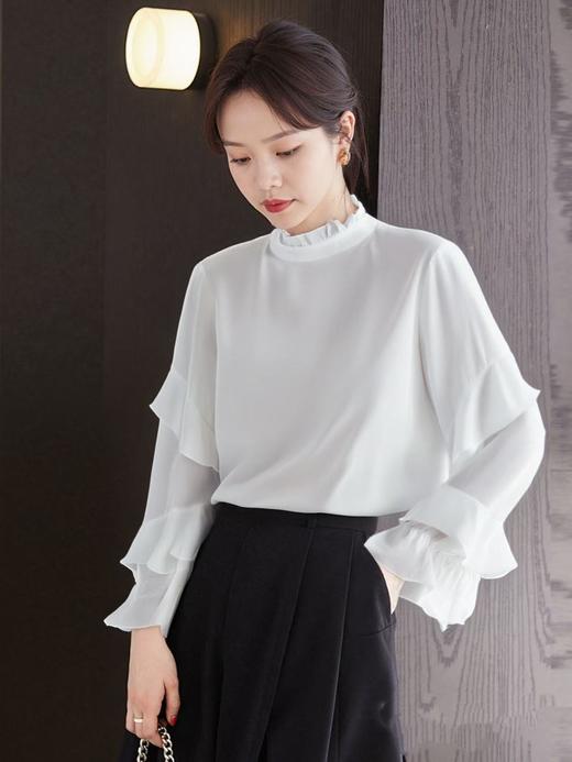 【诗铭洛可】1663长袖衬衫花边领荷叶袖上衣A2-3 商品图3