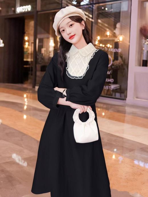 【诗铭洛可】XC7579连衣裙小香风蕾丝领长袖裙 商品图2