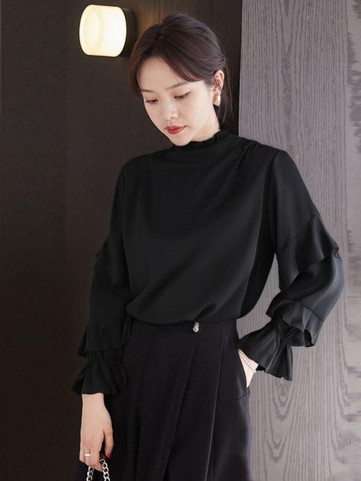 【诗铭洛可】1663长袖衬衫花边领荷叶袖上衣A2-3 商品图1