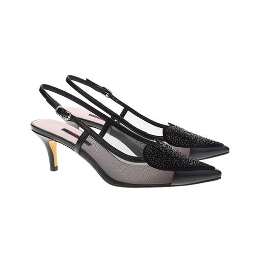 sheme心型水晶点缀透气网纱时尚性感女士中跟凉鞋可定制 商品图5