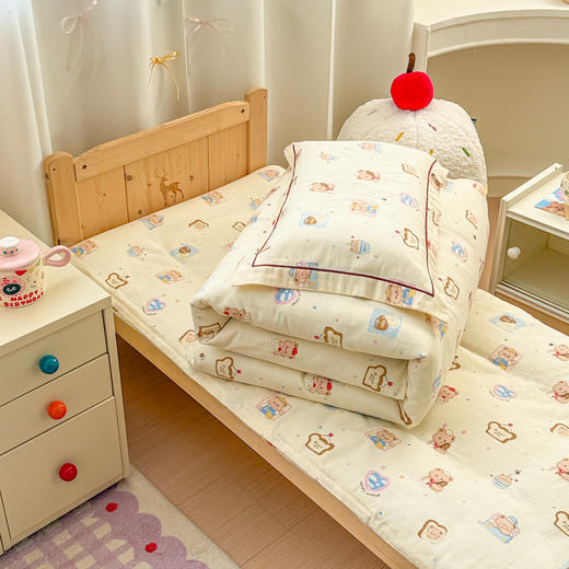 自然醒A类幼儿园全棉双层纱套件三件套六件套纯棉儿童被褥宝宝午睡床品JY 商品图9