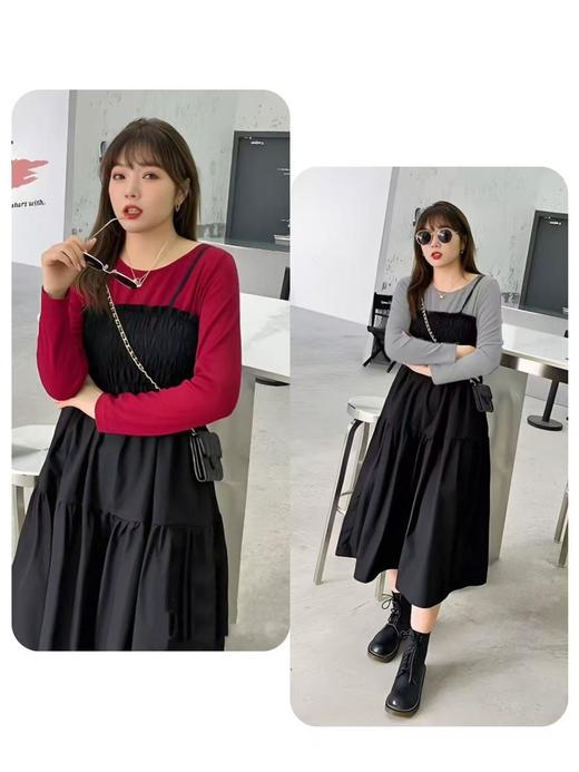 超级福利【诗铭洛可】2026XCY155针织拼接连衣裙撞色假两件裙 商品图2