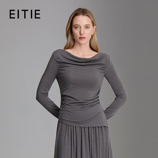 EITIE慵懒休闲气质褶皱长袖小上衣8313016 商品图1