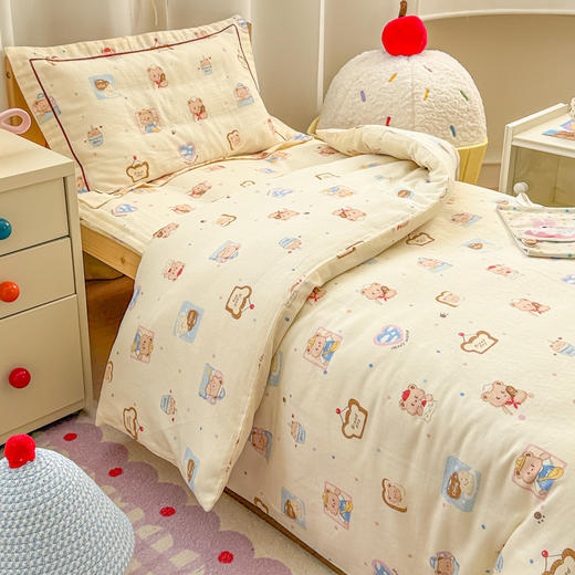 自然醒A类幼儿园全棉双层纱套件三件套六件套纯棉儿童被褥宝宝午睡床品JY 商品图4