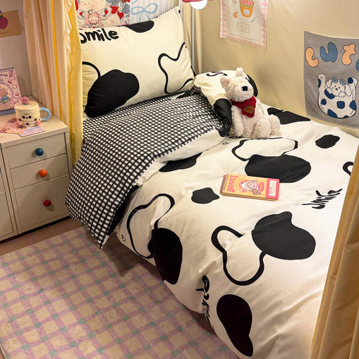 自然醒卡通花卉简约学生床套件40支全棉斜纹三件套ins宿舍床单床笠四件套JY 商品图0