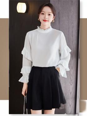 【诗铭洛可】1663长袖衬衫花边领荷叶袖上衣A2-3