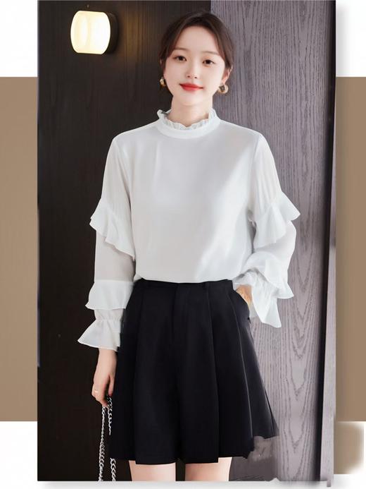 【诗铭洛可】1663长袖衬衫花边领荷叶袖上衣A2-3 商品图0