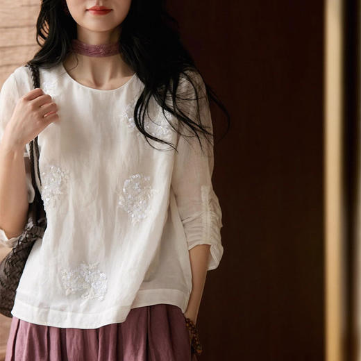 ORIGNAL&CO繁花亮片刺绣棉麻小白裙套装 | 奢牌同款刺绣工艺，棉麻混纺面料，轻盈有气质【3-5天发货，周末顺延】 商品图5