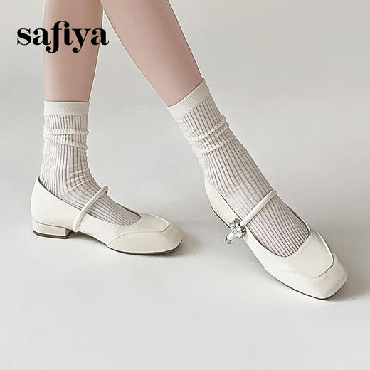 Safiya/索菲娅2025法式方头钻扣时尚低跟浅口银色玛丽珍单鞋SFD3111415 商品图4