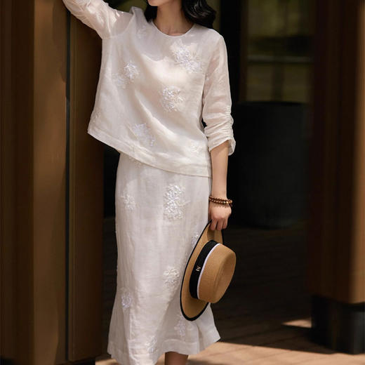ORIGNAL&CO繁花亮片刺绣棉麻小白裙套装 | 奢牌同款刺绣工艺，棉麻混纺面料，轻盈有气质【3-5天发货，周末顺延】 商品图1
