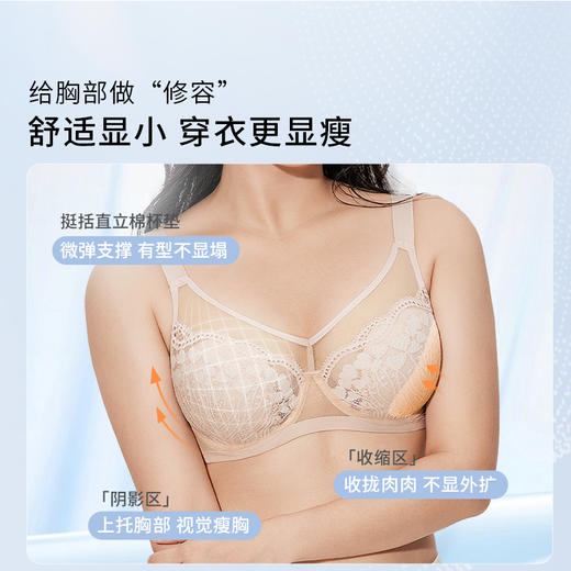 【积分兑换】[微甜3.0plus]大胸显小内衣女超薄蕾丝文胸大码性感胸罩夏季 商品图3