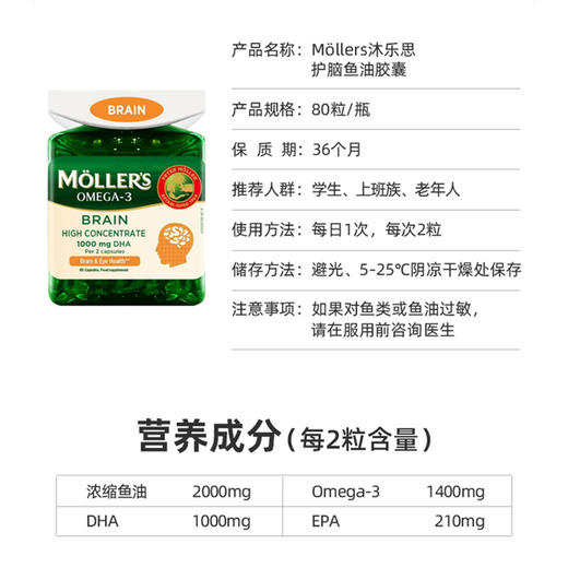 【代发】Mollers沐乐思护脑鱼油胶囊80粒/健脑增强版挪威原装进口 商品图1
