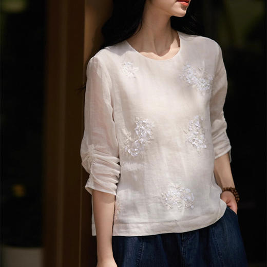 ORIGNAL&CO繁花亮片刺绣棉麻小白裙套装 | 奢牌同款刺绣工艺，棉麻混纺面料，轻盈有气质【3-5天发货，周末顺延】 商品图2