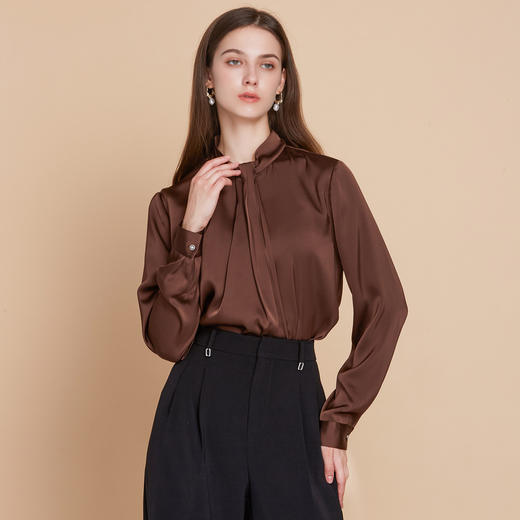 【缎面衬衫上衣】EITIE爱特爱气质优雅通勤立领显瘦秋季新款C2513814 商品图6