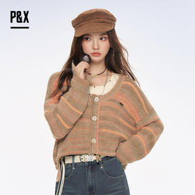 P&X设计师女装2025秋撞色针织衫复古两件套短款上衣825315166花色