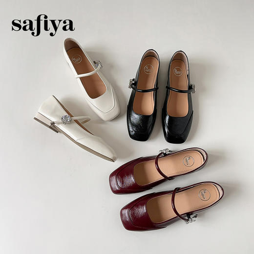 Safiya/索菲娅2025法式方头钻扣时尚低跟浅口银色玛丽珍单鞋SFD3111415 商品图1
