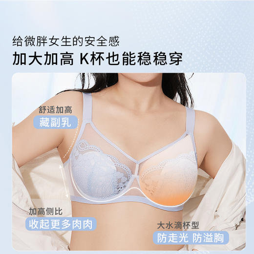 【积分兑换】[微甜3.0plus]大胸显小内衣女超薄蕾丝文胸大码性感胸罩夏季 商品图1