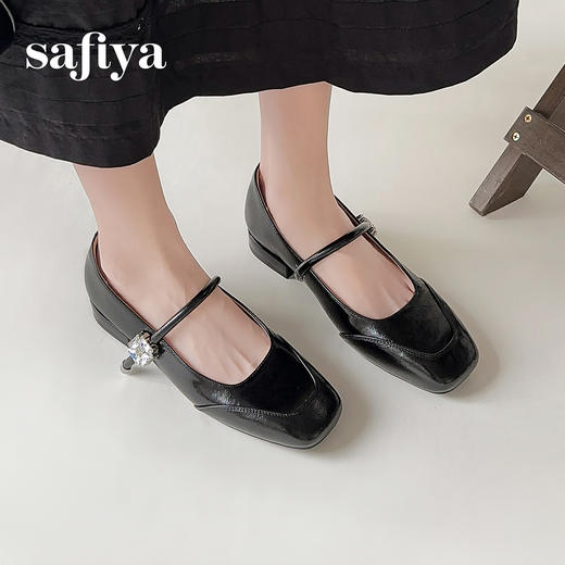 Safiya/索菲娅2025法式方头钻扣时尚低跟浅口银色玛丽珍单鞋SFD3111415 商品图5