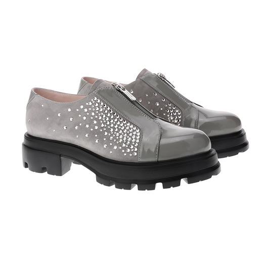 sheme漆皮反绒拼接水晶点缀时尚帅气女士深口鞋可定制 商品图5