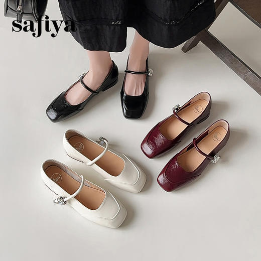 Safiya/索菲娅2025法式方头钻扣时尚低跟浅口银色玛丽珍单鞋SFD3111415 商品图2