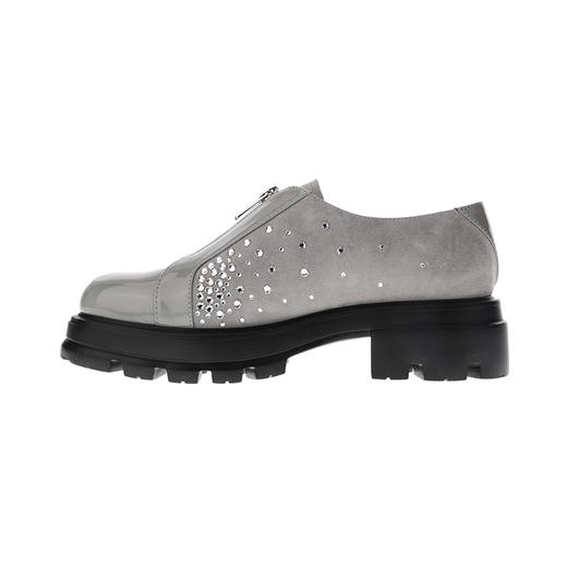 sheme漆皮反绒拼接水晶点缀时尚帅气女士深口鞋可定制 商品图1