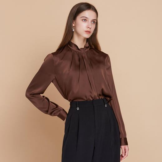 【缎面衬衫上衣】EITIE爱特爱气质优雅通勤立领显瘦秋季新款C2513814 商品图7