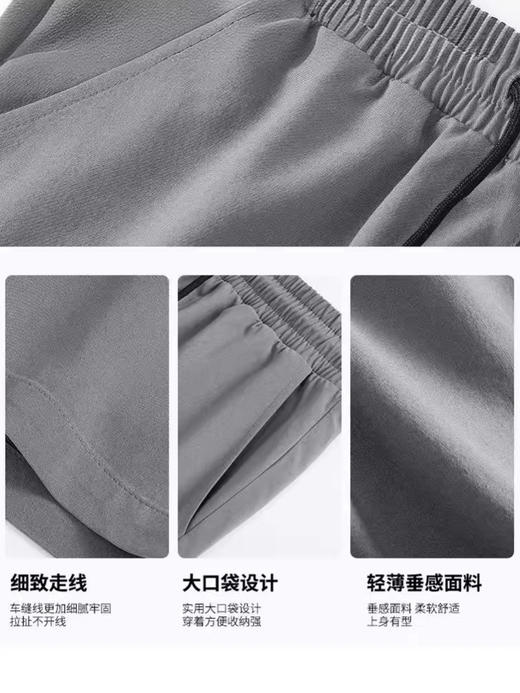 【轻薄空调短裤】降温速干黑科技面料，冰丝超薄清凉透气，细致走线大口袋设计，夏季薄款男士运动中裤 宽松胖子黑色冰丝五分男裤子短裤 商品图3