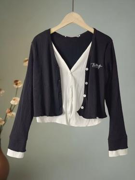 【诗铭洛可】XC7412假两件高弹上衣高弹力短款B15-2