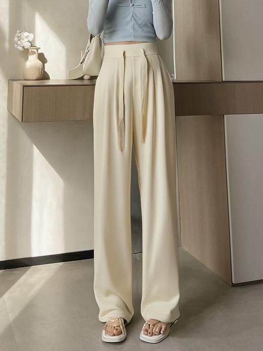 参与8折活动 【诗铭洛可】MJ195云感裤流苏腰带绳休闲直筒裤 商品图4