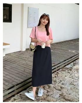 【诗铭洛可】W750半裙后后松紧腰垂感西装后开叉裙B7-4