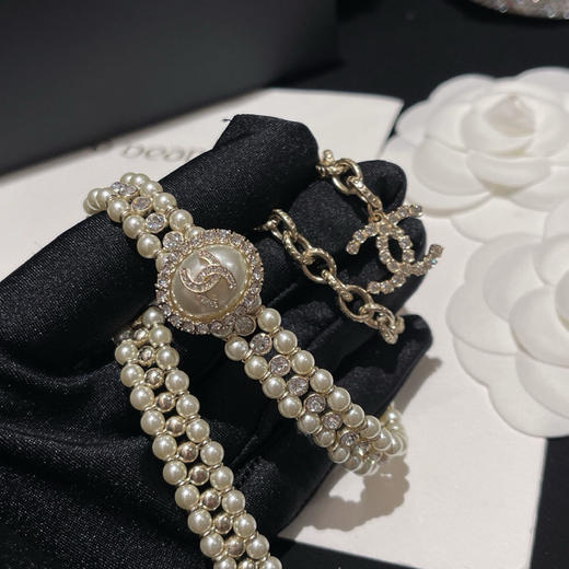 香奈儿-新款浅金色椭圆珍珠短项链 黑/白（XTY）S4 商品图4