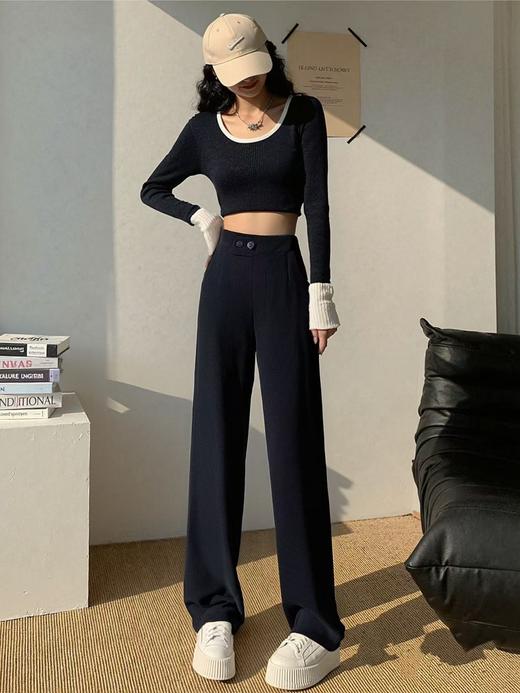 【诗铭洛可】（加绒）W727阔腿裤两粒扣直筒裤B7-2/B19-1 商品图1