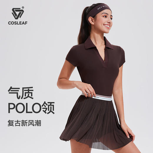 【上新】科里芙V领T恤休闲复古快干百褶短袖常规城市纯色翻领 商品图1