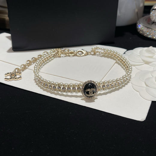 香奈儿-新款浅金色椭圆珍珠短项链 黑/白（XTY）S4 商品图1